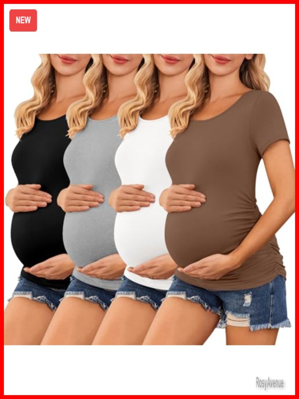 Ekouaer Womens Maternity Shirts Short Sleeve Pregnancy Tops Ruched Tees
